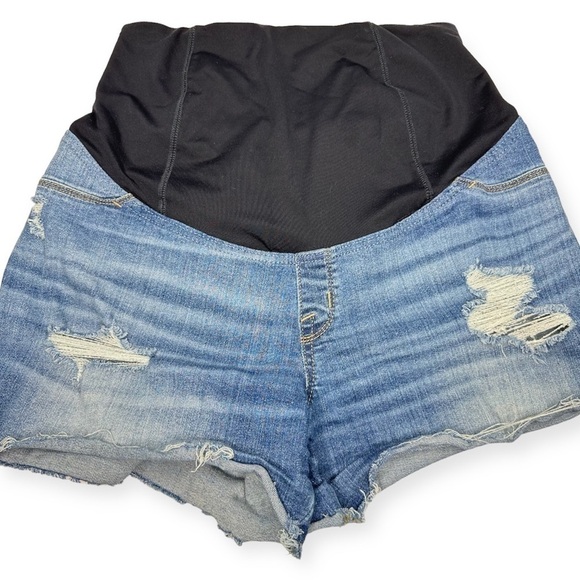 Isabel Maternity Midi Short Distressed Blue Denim Shorts Size 8/29 - Picture 4 of 8